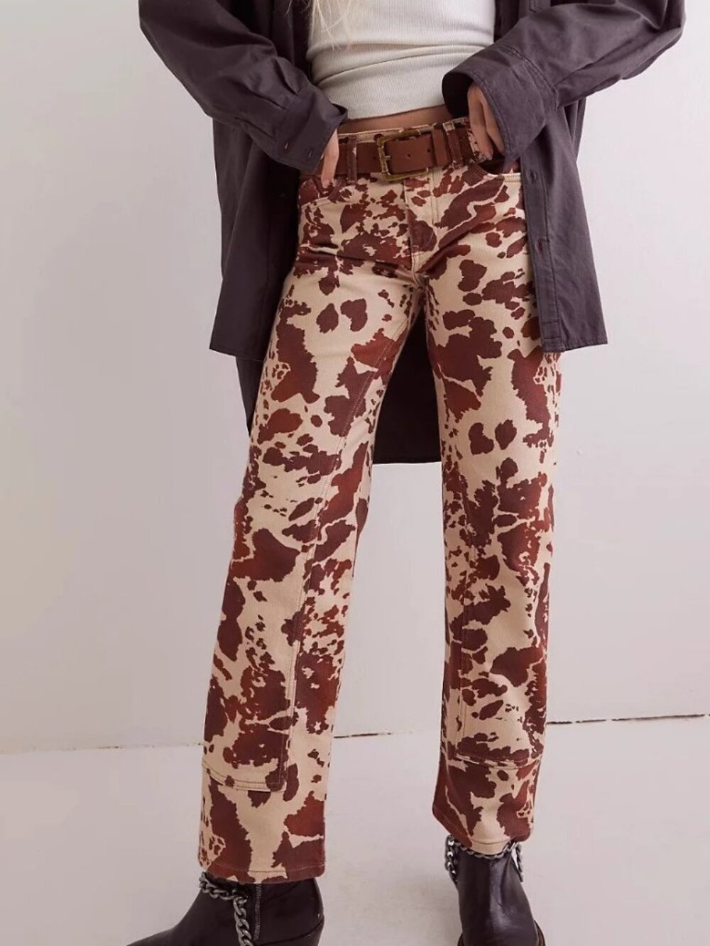 Free People We The Free Risk Taker Mid-Rise Printed Jeans in Tea Combo Size 25